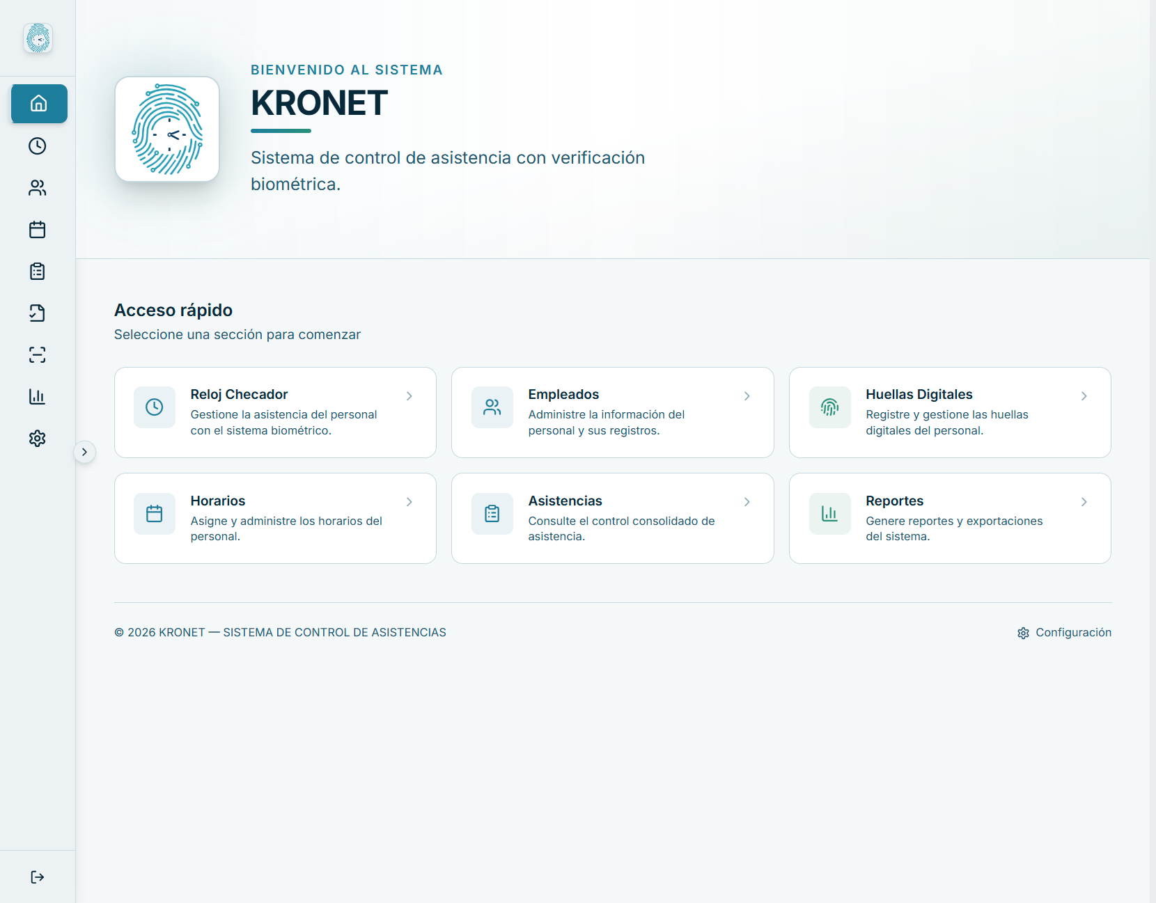 Dashboard operativo de KRONET con indicadores de asistencia